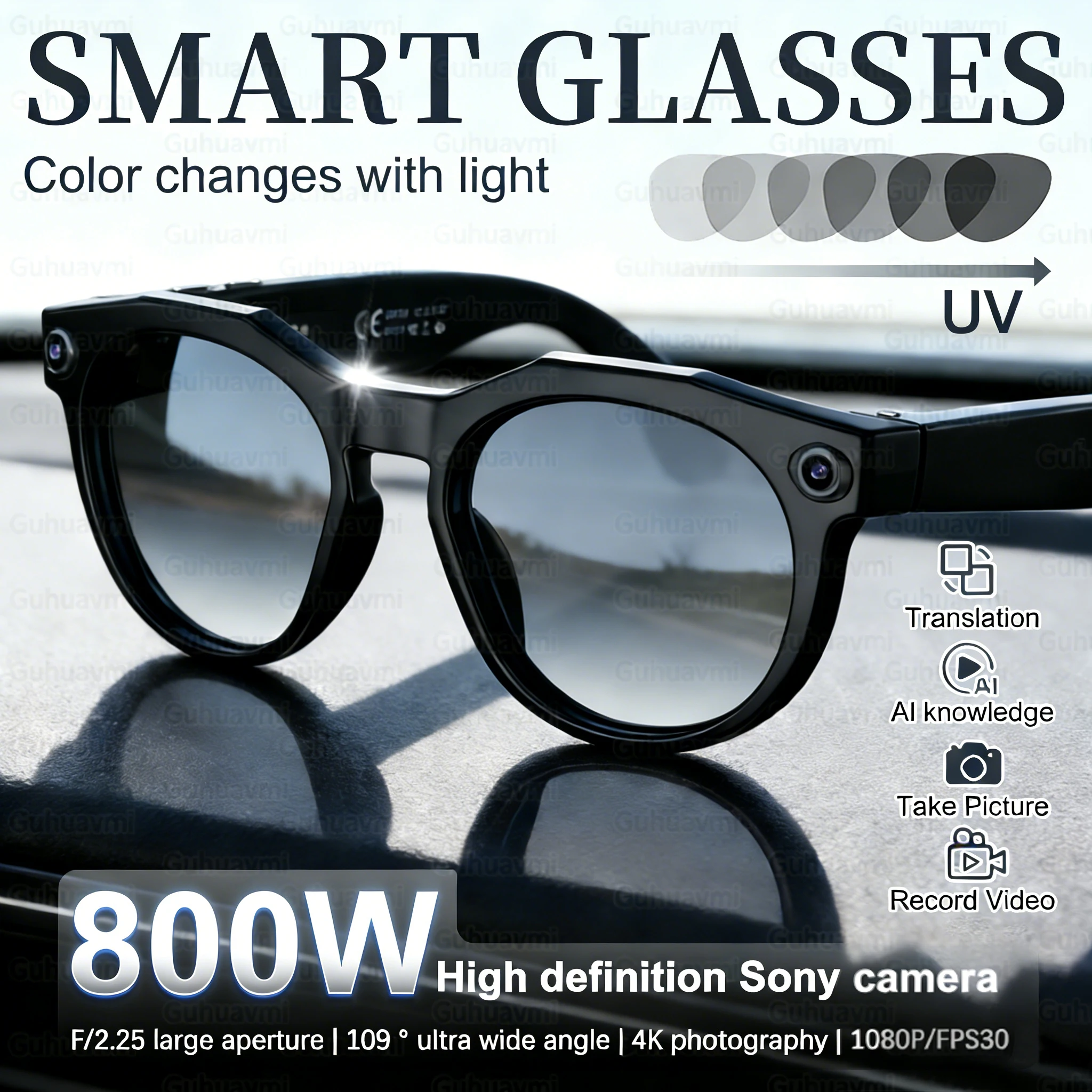 2026 New Color Change Smart Glasses 800W Camera HD Video Record Real-time Translation Bluetooth Music Voice Call Sunglasses Men