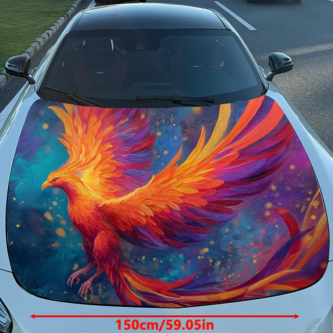 Phoenix Pattern Car Hood Decal-Scratch Resistant, Weather Resistant PVC, Easy To Stick, Adding Bold Design To Your Car Appearanc