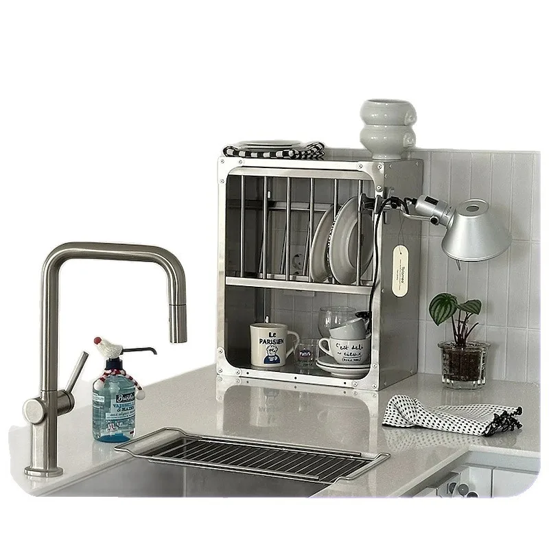 

304 stainless steel storage cabinet, kitchen bowl, cup and dish storage rack, multi-layer seasoning bottle rack