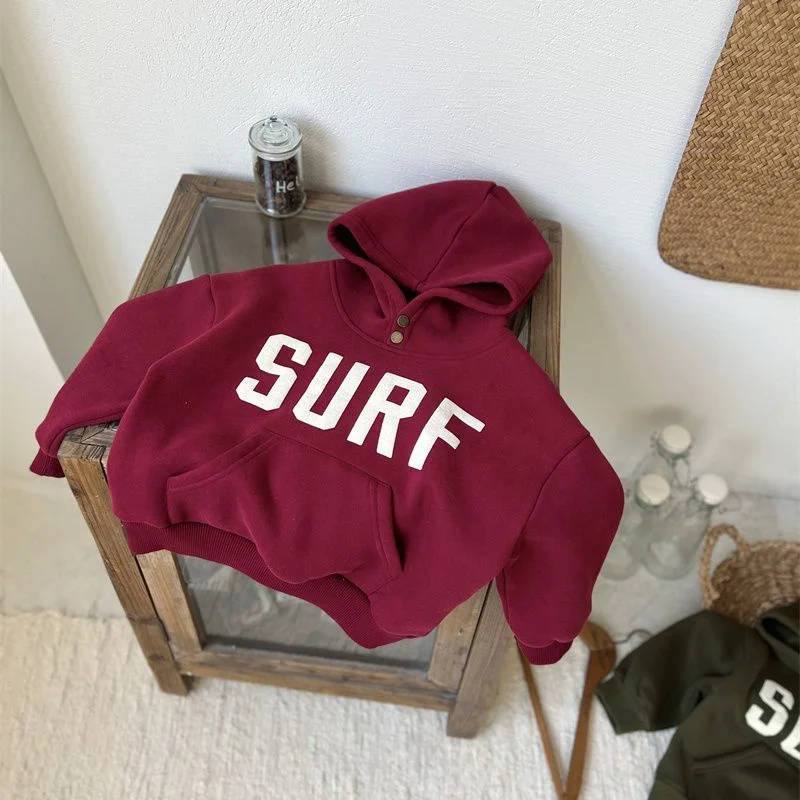 Children Hooded Sweatshirts Autumn Boys Girls Loose Fleece Warm Pullover Winter Letter Print Hoodie Baby Casual Top 1-6Y