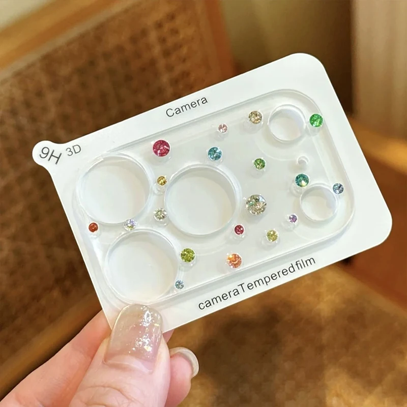 New Luxury Colorful Rhinestones Decoration Transparent Camera Lens Protector for iPhone 18 Pro Max 18 Pro Protective Glass Lens