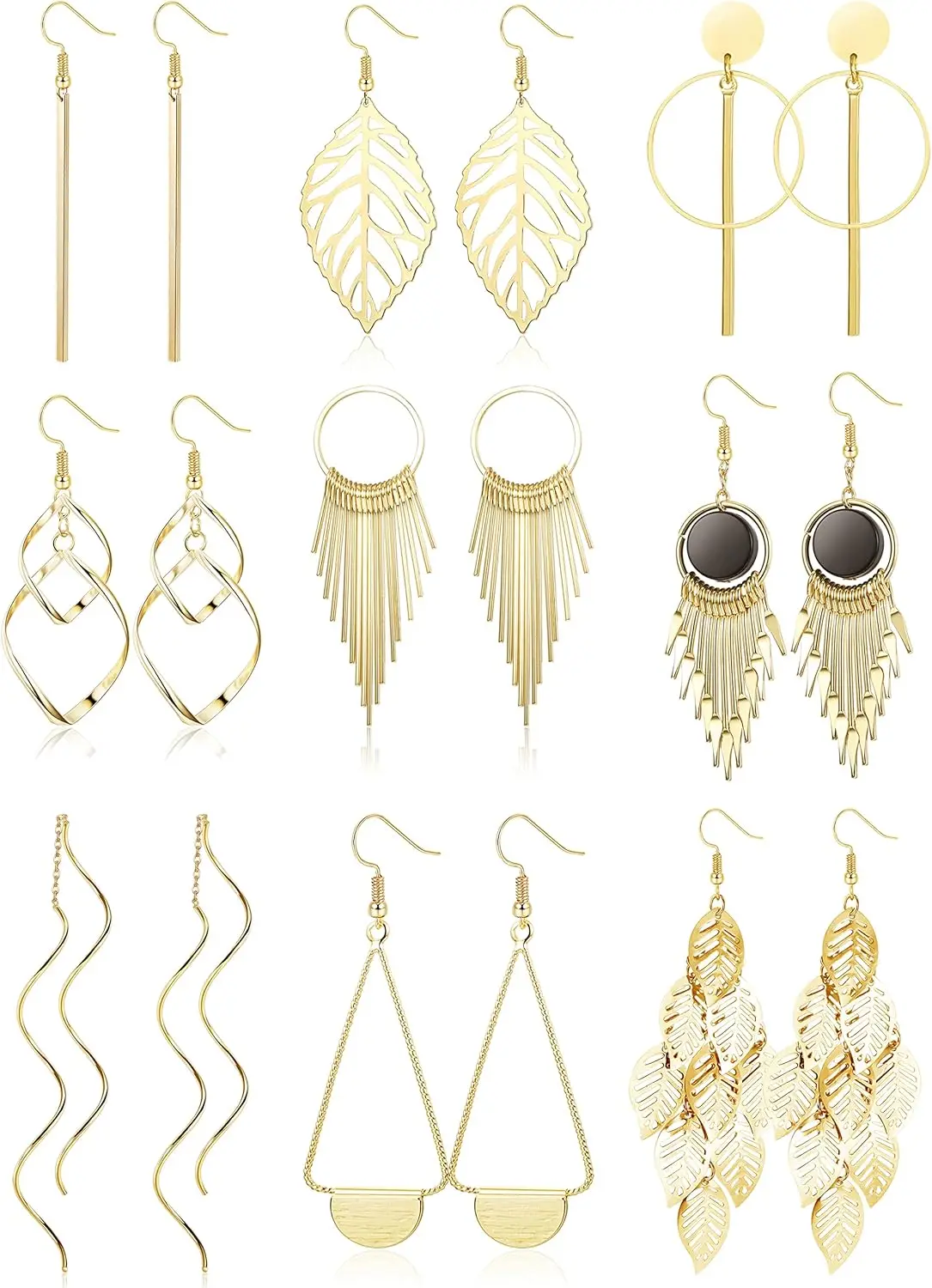 

9 Pairs Drop Earrings Set for Women Girls Stainless Steel Hypoallergenic Silver/Gold