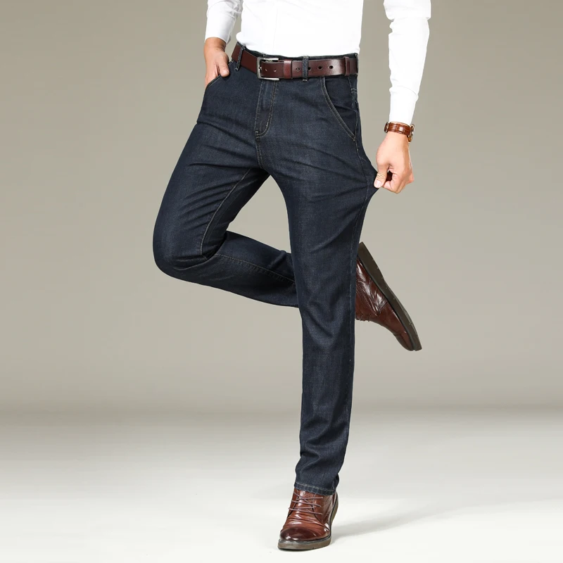 Business Men'S Jeans Casual Straight Stretch Fashion Classic Blue Black Work Denim Trousers Male Versatile Men'S Clothing