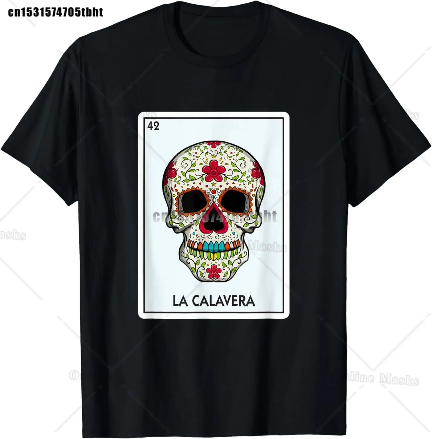 La Calavera Lottery Gift The Skull Card Mexican Lottery T-Shirt Mexican Loteria Bingo Cards  Mens Short Sleeved