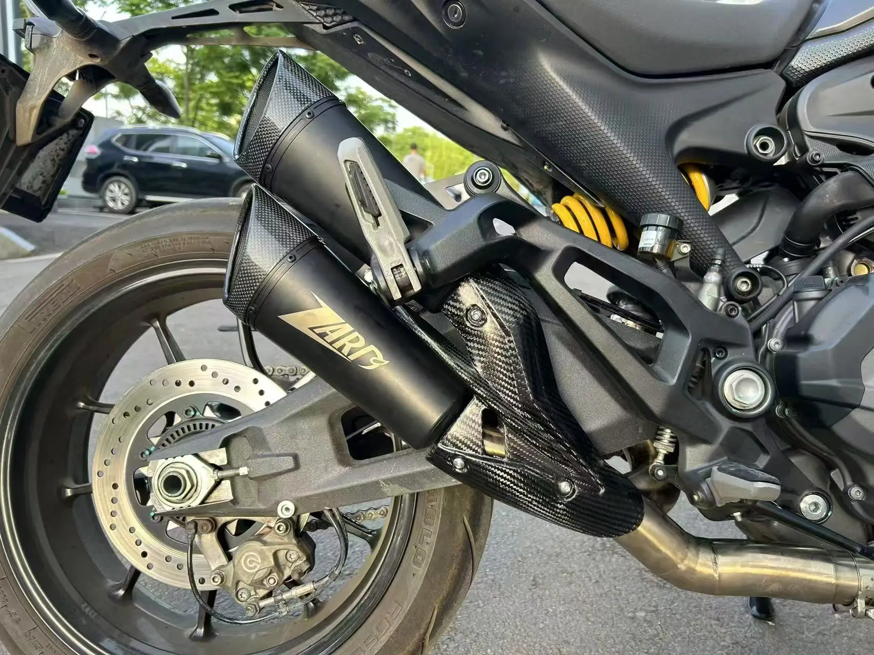 كاتم صوت عادم الدراجة النارية Monster 937/950 تعديل ZARD من ألياف الكربون بمنفذ مزدوج للهروب لدوكاتي مونستر 950 937