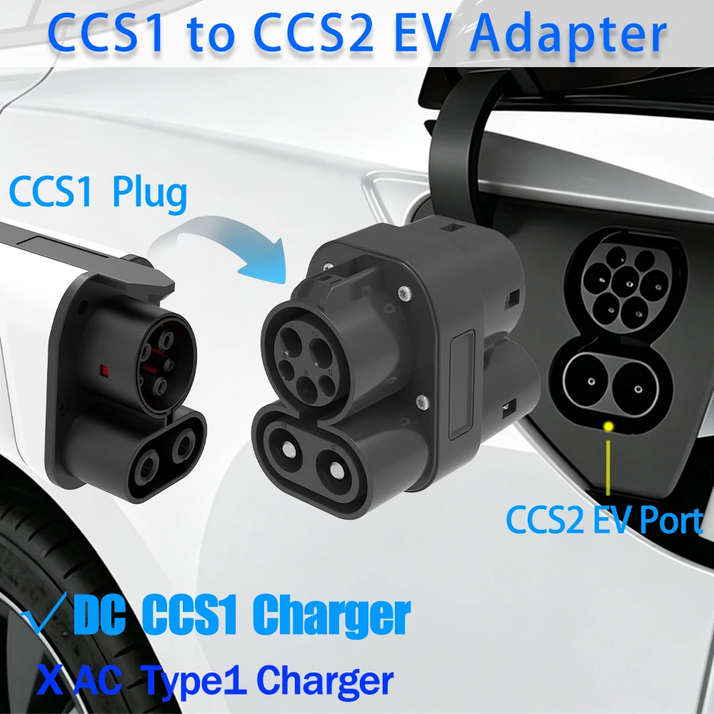 CCS1 to CCS2 Electric Vehicle Adapter 1000V 250A 250KW DC Fast CCS 1 Charging Station Converter For EV Car CCS 2 Charger Adaptor