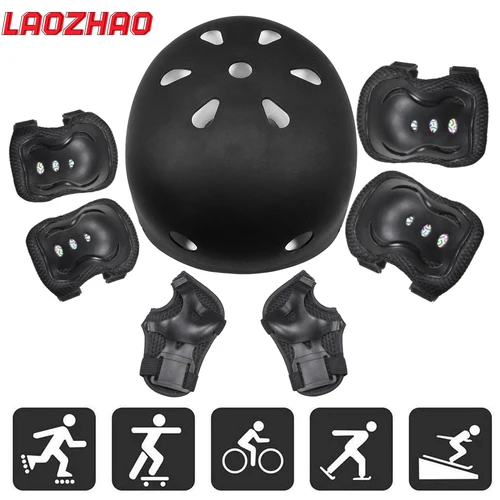 Imagen 2 del producto Juego de casco de bicicleta para niños de 7 piezas con rodilleras, coderas, muñequeras, casco ajustable para niños pequeños y jóvenes, conjunto de equipo de protección de 3 a 10 años