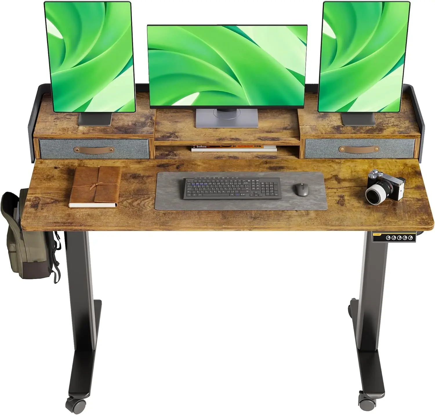 Standing Desk with Drawers, Stand Up Electric Standing Desk Adjustable Height, Sit Stand Desk 55 Inch, Rustic Brown