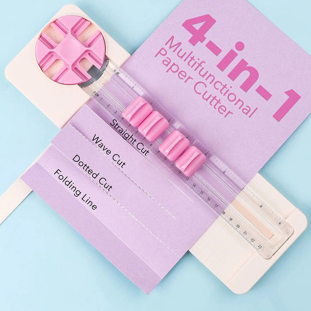 4-in-1-Papierschneider mit Drehklingen, multifunktionaler Bastelpapierschneider, DIY-Scrapbooking-Papierschneidewerkzeug, Studentenbedarf