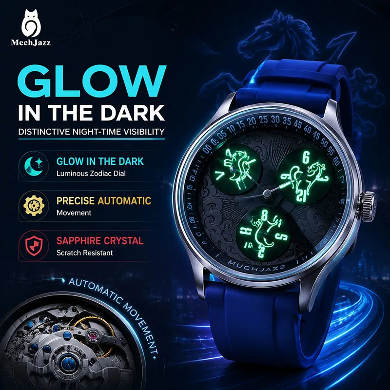 Unique Jumping‑Hour Mechanical Watch, Zodiac Pattern Rotating Disc, Silicone Strap, 316L Stainless Steel Case Men's Wrist Watch
