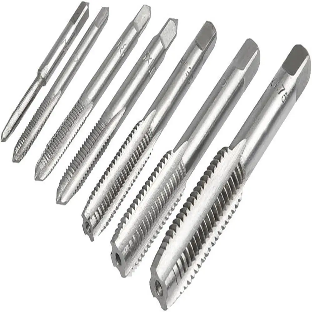 7 Piece Metric Thread Tap Set, HSS Tapping Tool Set M3 M4 M5 M6 M8 M10 M12 Hand Tap Set Thread Tapping Tool Set