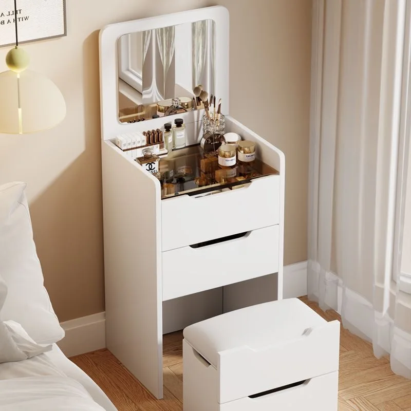 Modern Luxury Dressing Table Set Bedroom With Led Mirror Drawer Small Room Makeup Vanity White Wooden Corner Furniture Design
