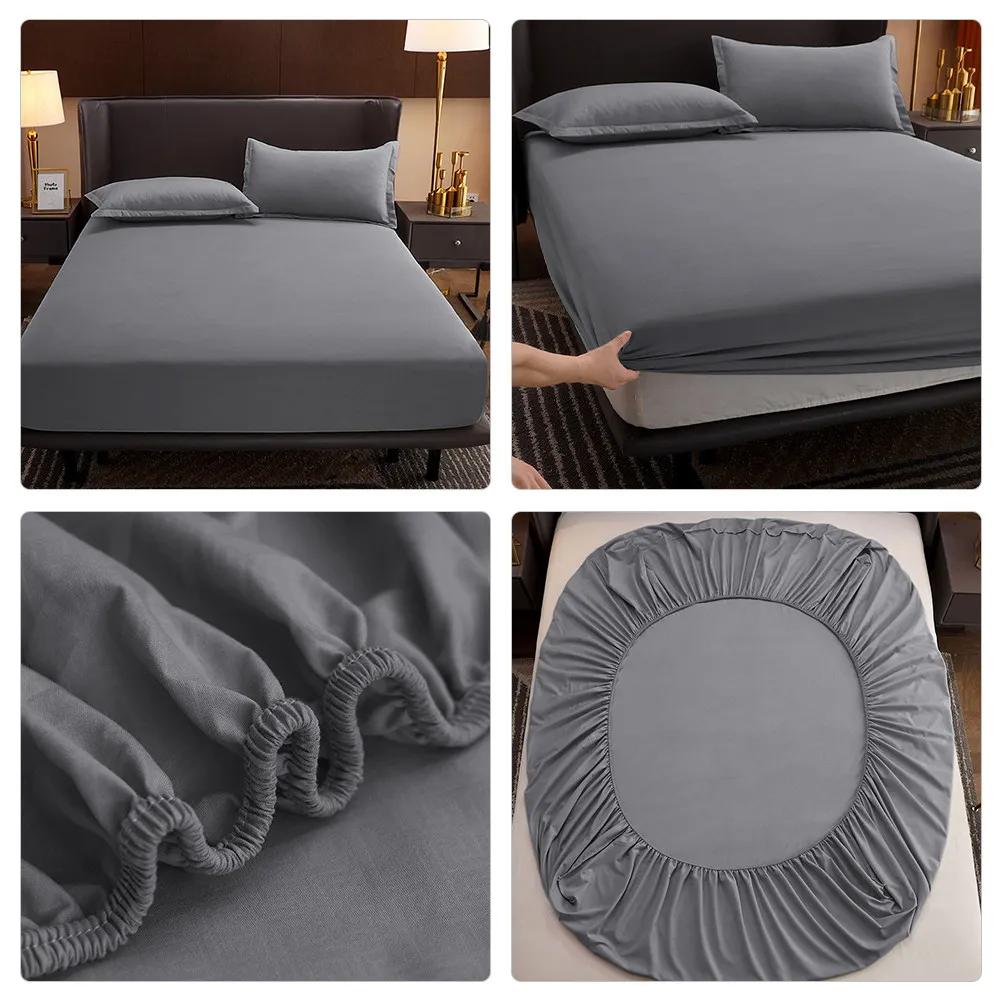 Anti- Bed Fitted Sheet Grey Cotton Fabric Soft Thin Mattress Cover Breathable Mattress Protector for Home Hotel