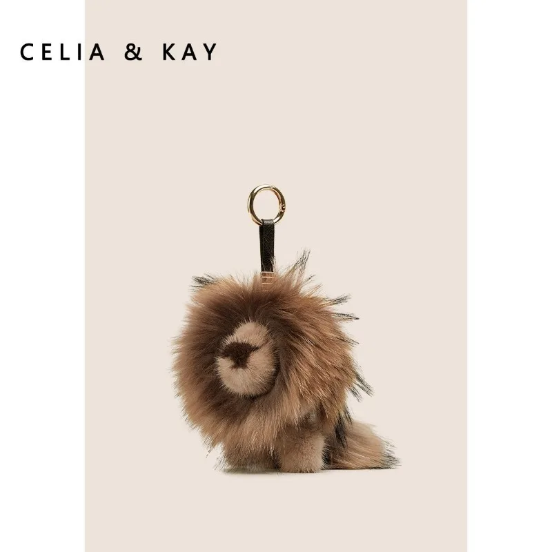 Luksusowy brelok z prawdziwego futra norek z lwem Śliczna pluszowa torba Breloki samochodowe Ozdoby dla kobiet Lusterko wsteczne Wiszące prezenty Dziewczynki Dzieci