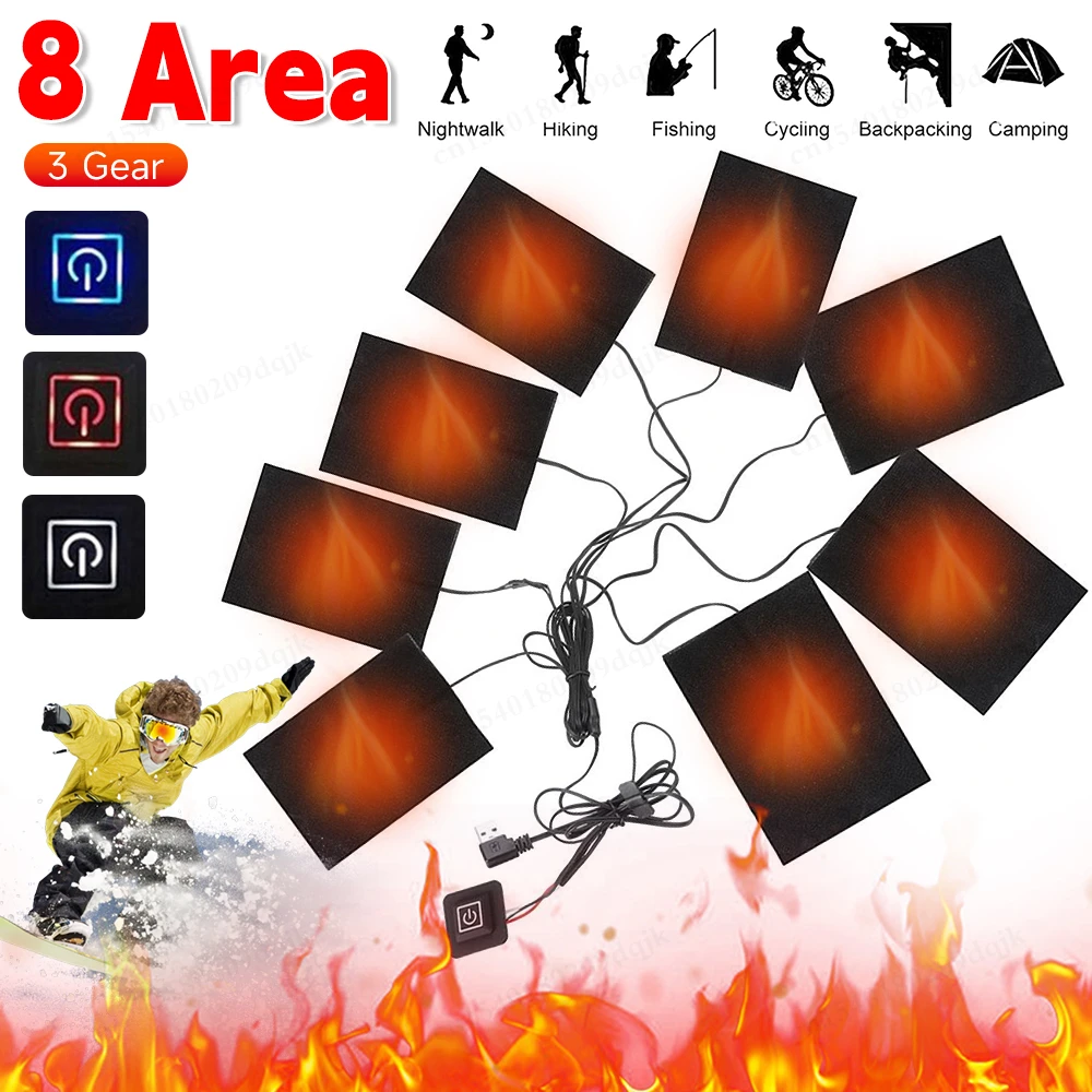 

8 in 1 USB Clothes Heater Pad With 3 Gear Adjustable Temperature Electric Heating Sheet Heating Warmer Pad For Vest Jacket