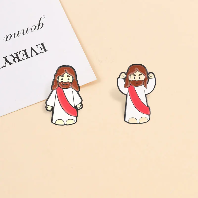 Cartoon Jesus-Figur Puppe Hartemaille-Anstecknadel Christliche Religiöse Hände-Hoch-Positur Brosche Reversnadel Taschenabzeichen Schmuck Geschenk – Detail 8