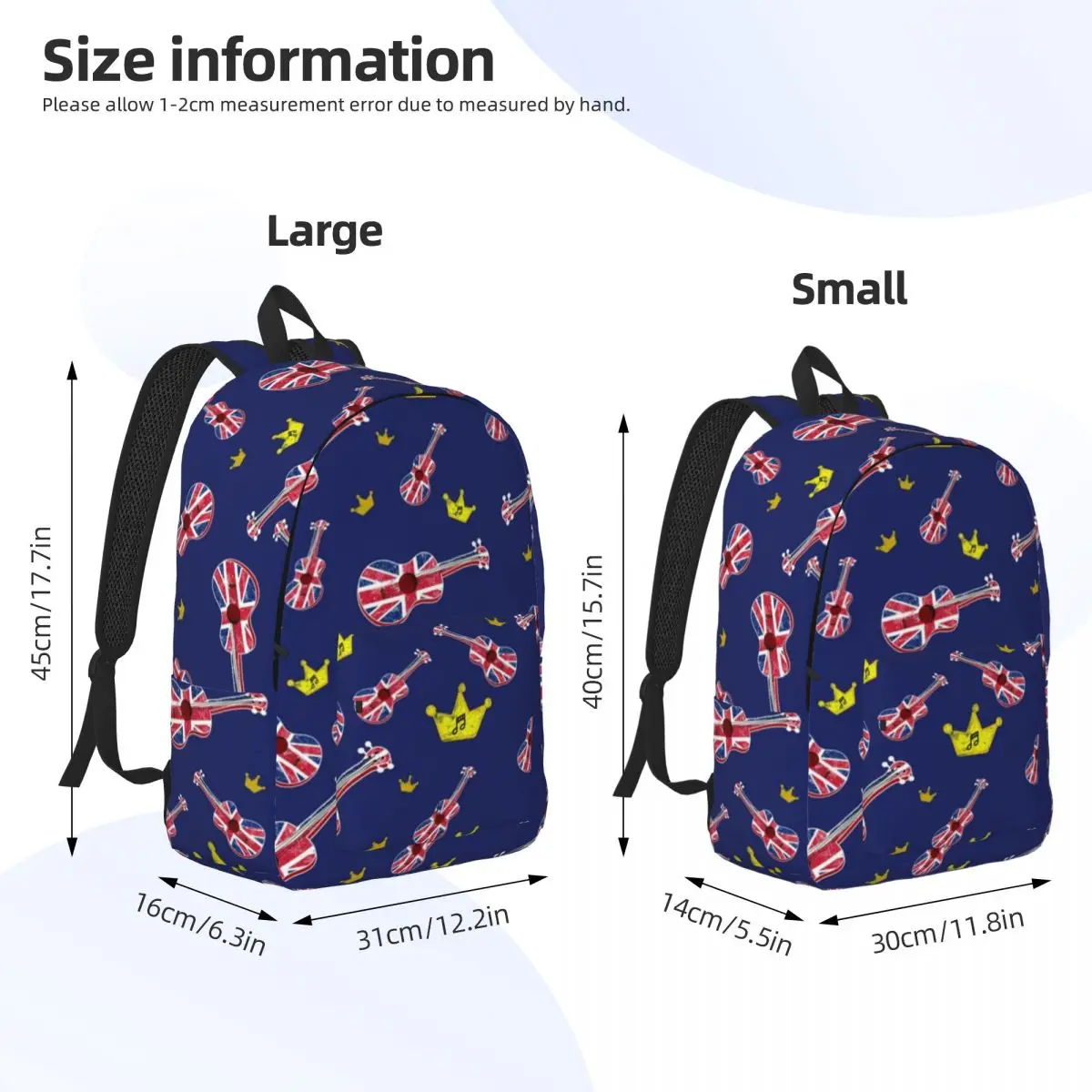 Union Jack British Uk Flag Ukulele Backpack Elementary High College School Student Guitar Bookbag Teens Canvas Daypack Outdoor