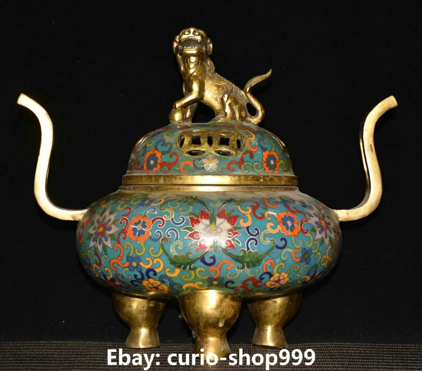 

11.8 Inch Old Cloisonne Enamel Gilded Lion Fu Foo Dog Beast Incense Burner Incense Burner Sculpture gilded Brass