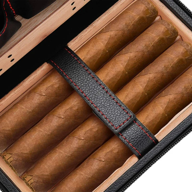 Hot Cigar Storage Cigar Humidors Cigar Humidor Case Portable Cedar Wood Leather Travel Humidor Humidifier Set Gift Box