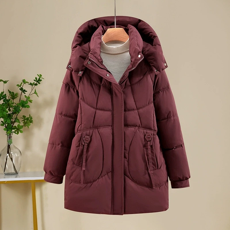 

Parkas Women Winter Mid Long Down Cotton Jacket Hooded Casual Thick Fashion Outdoor Warm Cotton Padded Jacket Female Outerwear