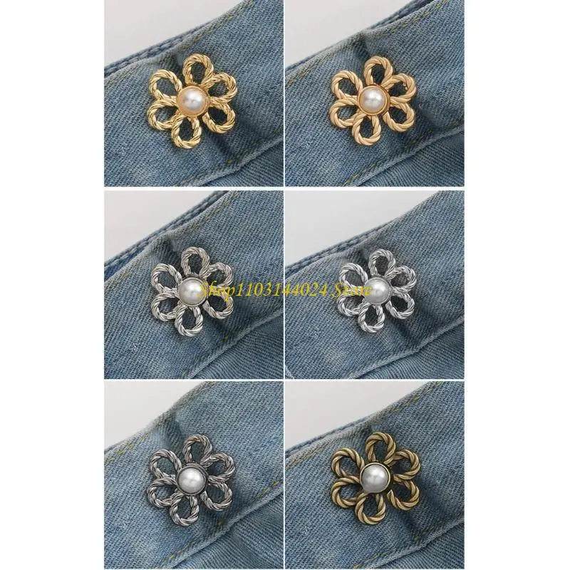 N5KE Jean Button Pins Flower Shaped Waistband Reducer Adjustable Waist Buckle Extension Alloy Material for Pants and Trouser