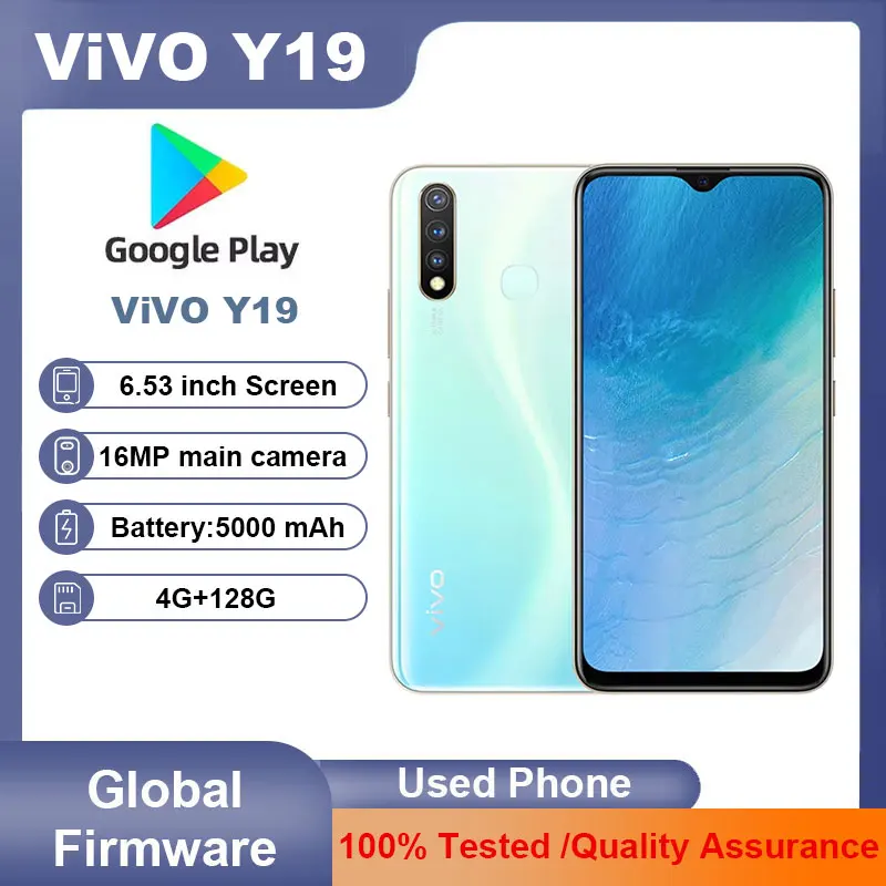 هاتف VIVO Y19 الذكي 4G البرامج الثابتة العالمية LTE 4GB 128GB أندرويد 9 13.0MP بصمة 5000mAh ثنائي الشريحة أندرويد 9.0 هاتف مستعمل
