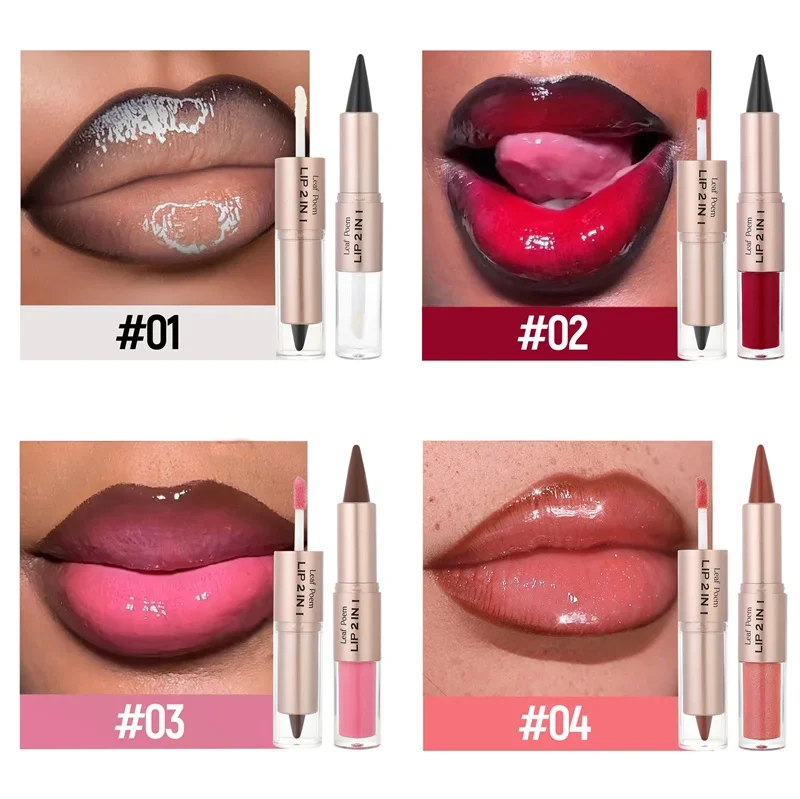 2-in-1 Konischer Gradient-Lipliner-Stift in Nude-Braun, Spiegelglas-Lipgloss, Matter Lippenkonturenstift, Wasserfester Lippenkonturenstift, Nicht klebendes Make-up – Detail 10