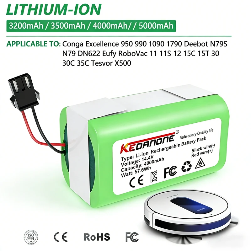 

High-quality14.8V 6800mAh Original Li-ion Battery for Conga Excellence 3500 950 990 1090 1790 Deebot N79S N79 DN622 Eufy Robovac