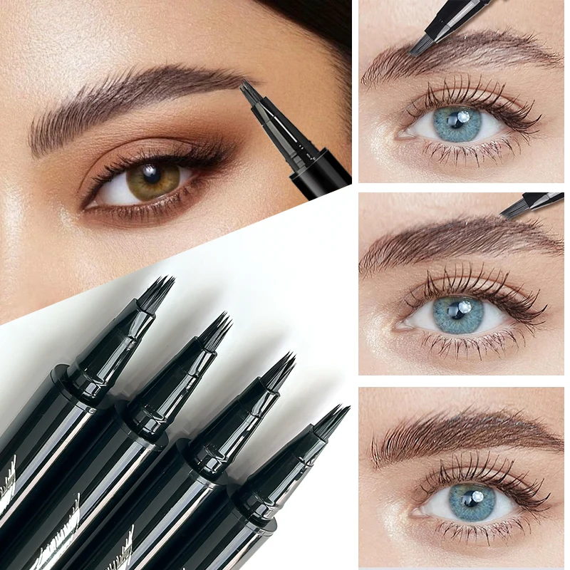 4色1本入り アイブロウペン 長持ち 防水 チップ付き 眉毛ペン 眉毛タトゥーペン 防水リキッド ブラック アイブロウメイクアップペンシル