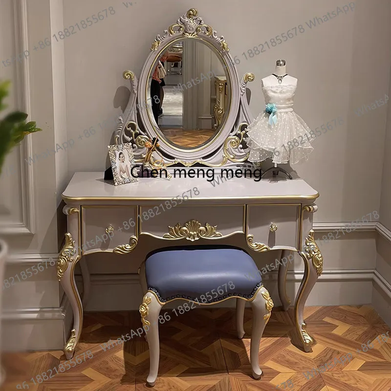 

French solid wood dresser retro makeup table bedroom desk storage cabinet integrated European small apartment carved furniture