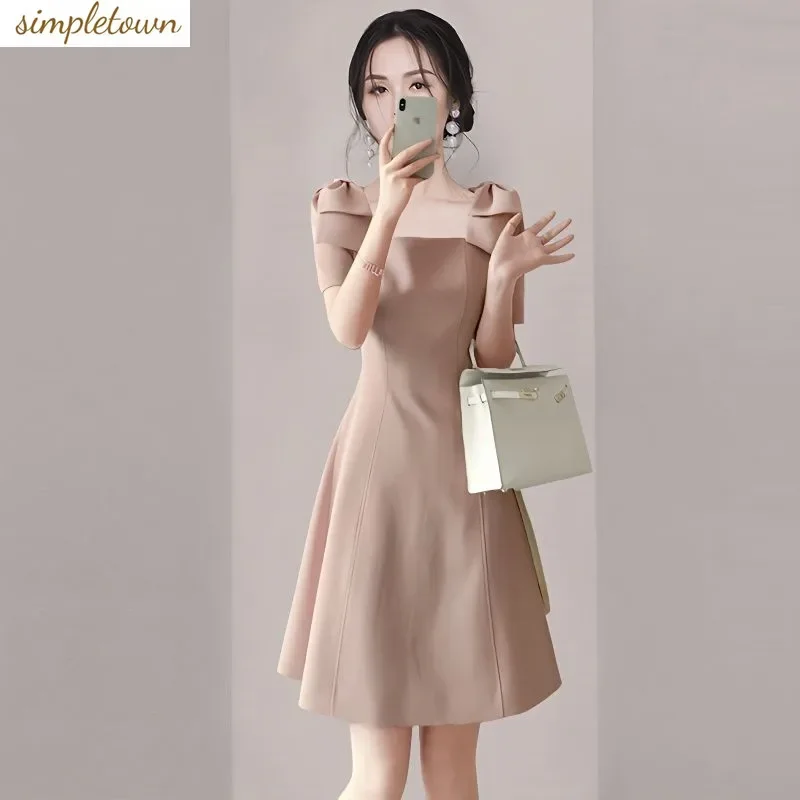 

Fashionable Age Reducing Waist Square Neck Dress 2024 Summer New Women's Light Mature Style Goddess Model Skirt