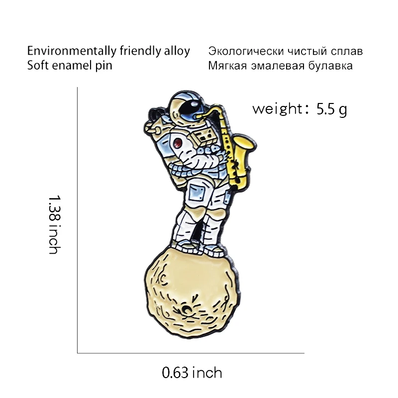 Moda astronauta Sax muzyka emalia szpilki księżyc astronauta broszki torba ubrania przypinka kosmiczna przestrzeń odznaka dla dzieci biżuteria