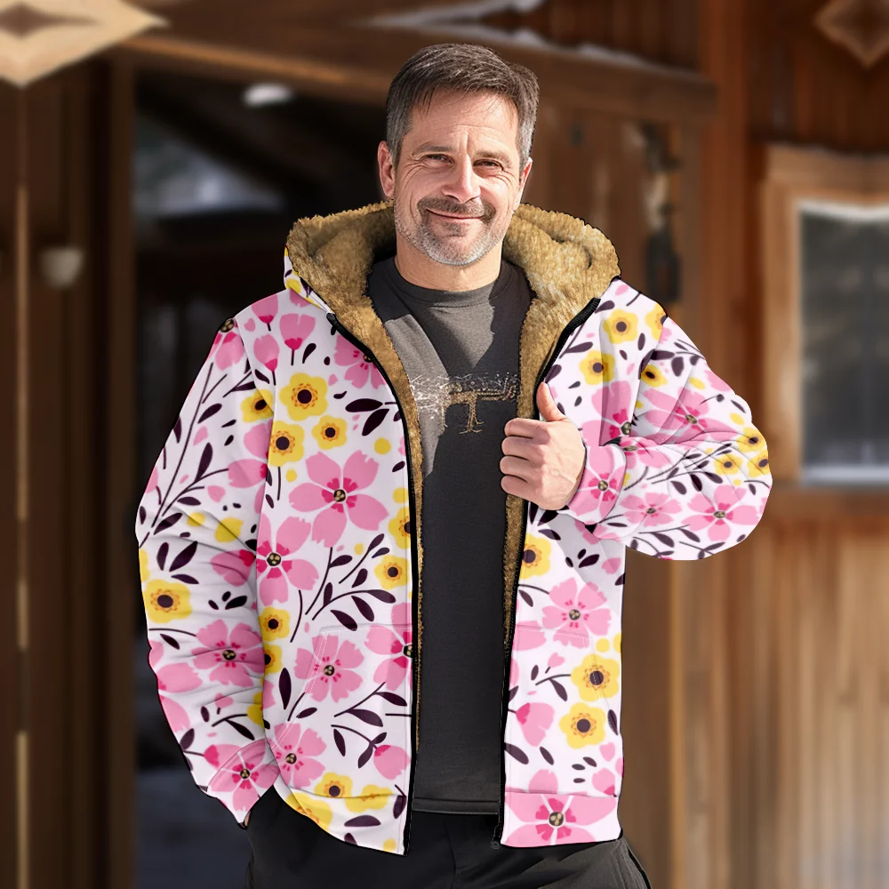 Chaquetas de invierno para hombre, abrigos, elegante Retro rosa con estampado de flora, ropa de algodón, abrigo, vestido masculino para playa