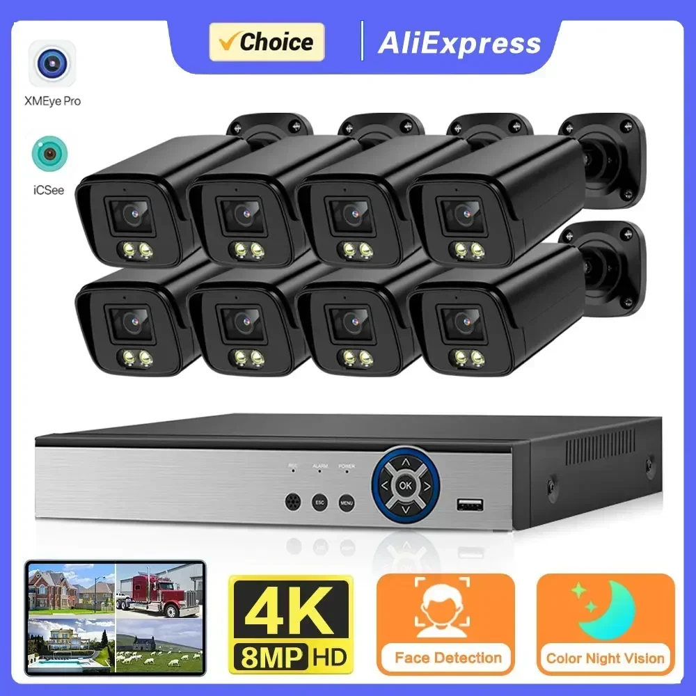 8CH DVR Security Camera System 4K Full Color Night Vision AHD CCTV System Outdoor Waterproof Camera Video Surveillance Kit 8MP