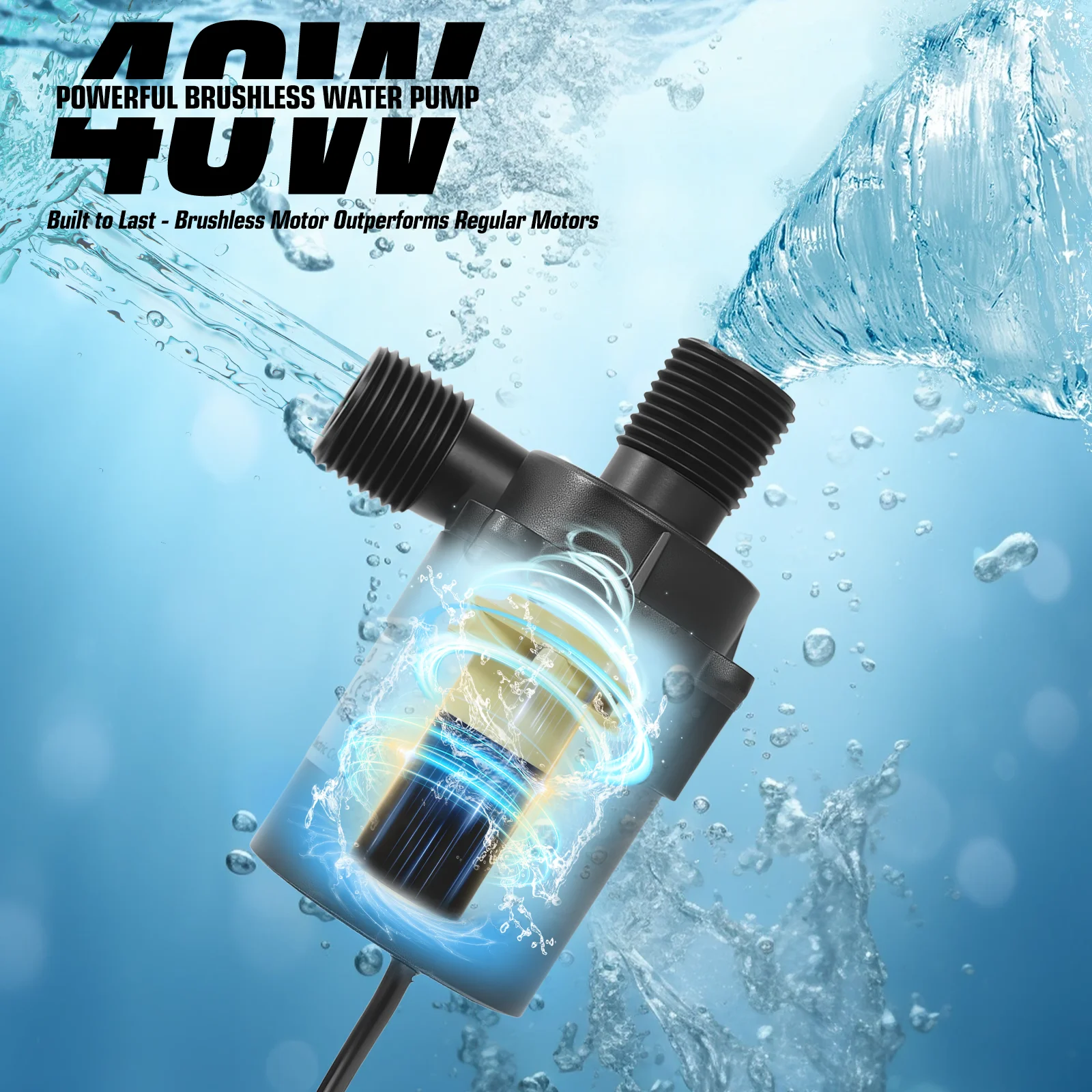 40W Brushless Submersible Water Pump DC12V 1200L/H Ultra-quiet Portable Water Transfer IP68 for Garden Pool Fish Tank