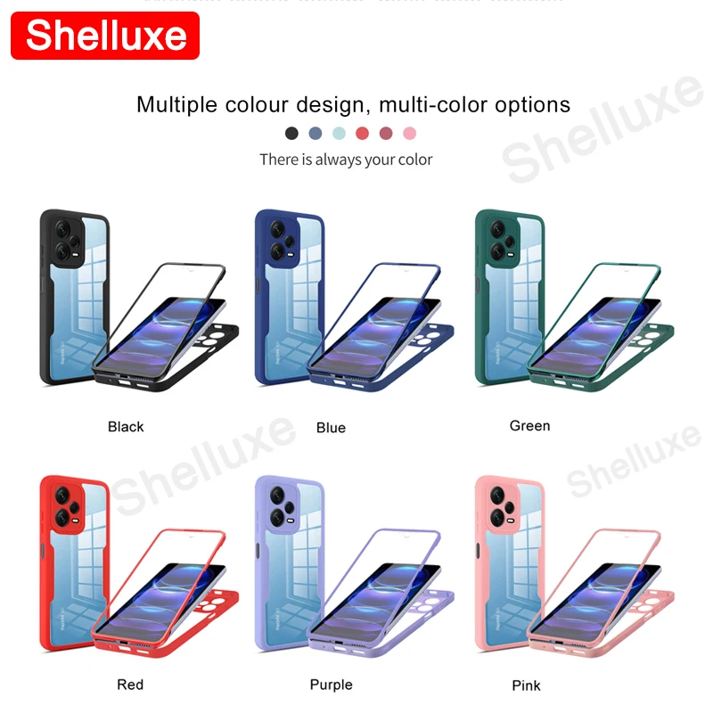 360 Full Body Front+Back Clear Case Shelluxe For Xiaomi Redmi Note 12 13 Pro Plus + Note12 Note13 5G Silicone Double Sided Cover