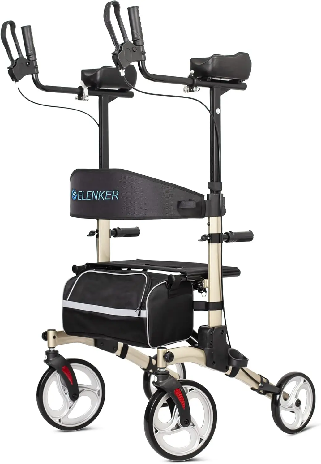 Upright Walker, Stand Up Folding Rollator Walker with 10” Front Wheels Backrest Seat and Padded Armrests(Champagne)