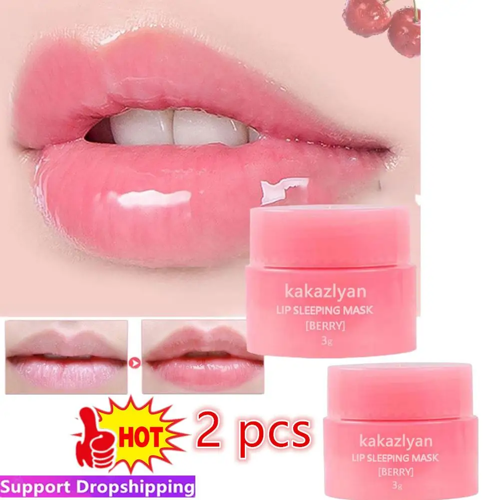 

2pcs 3g Original Strawberry Lip Sleeping Mask Moisturizing Nourish Lip Balm Fade Lip Lines Lip Care Night Sleep Hydrated