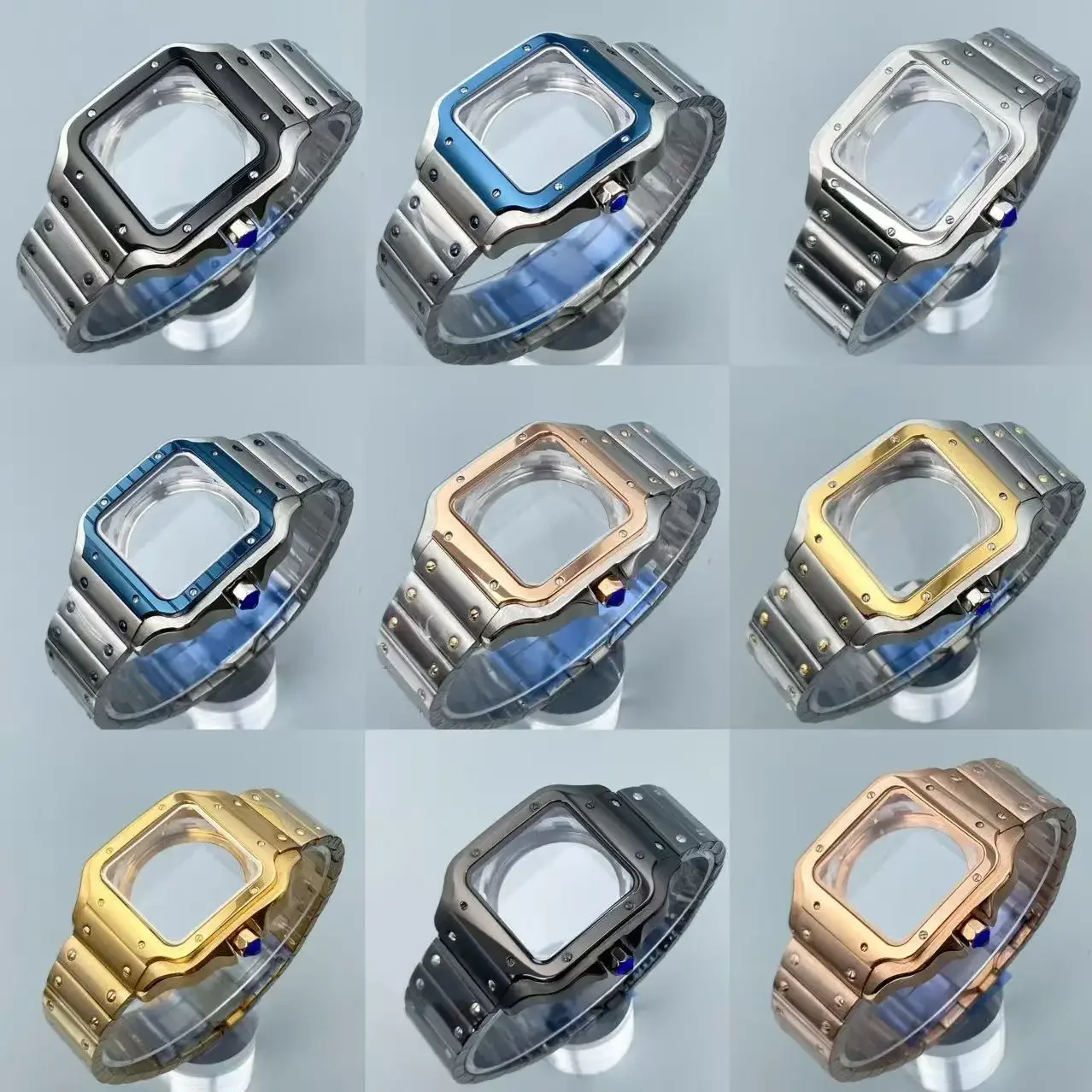 

38mm NH35 Case Square Watch Case Strap Bracelet 316L Stainless Steel Waterproof for Santos NH35 NH36 NH34 Modding Accessories