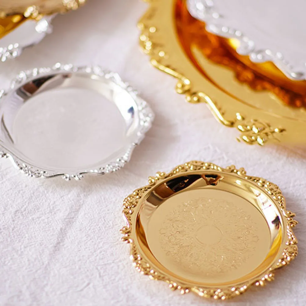 

2 pcs Metal Tray Stainless Steel Fruit Plate Compact Food Serving Tray For Dessert Snacks Cake Storage Plate Portable Dish