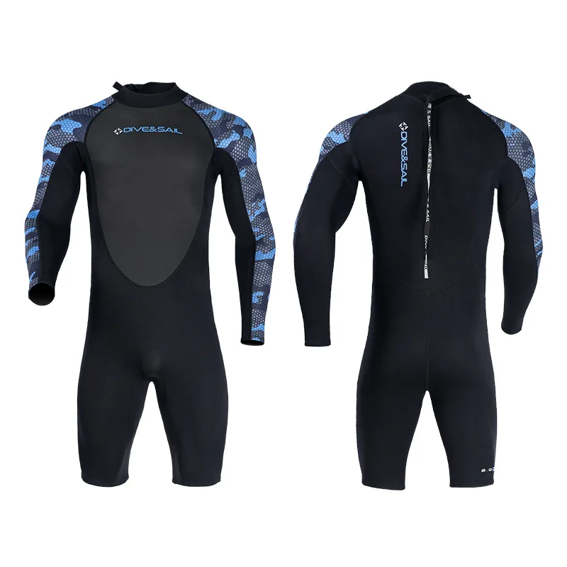 

Men 2MM Long Sleeve Shorty Wetsuit Thermal Cold Resistant One Piece Swimwear Anti-jellyfish Suit for Surfing Snorkeling Winter S