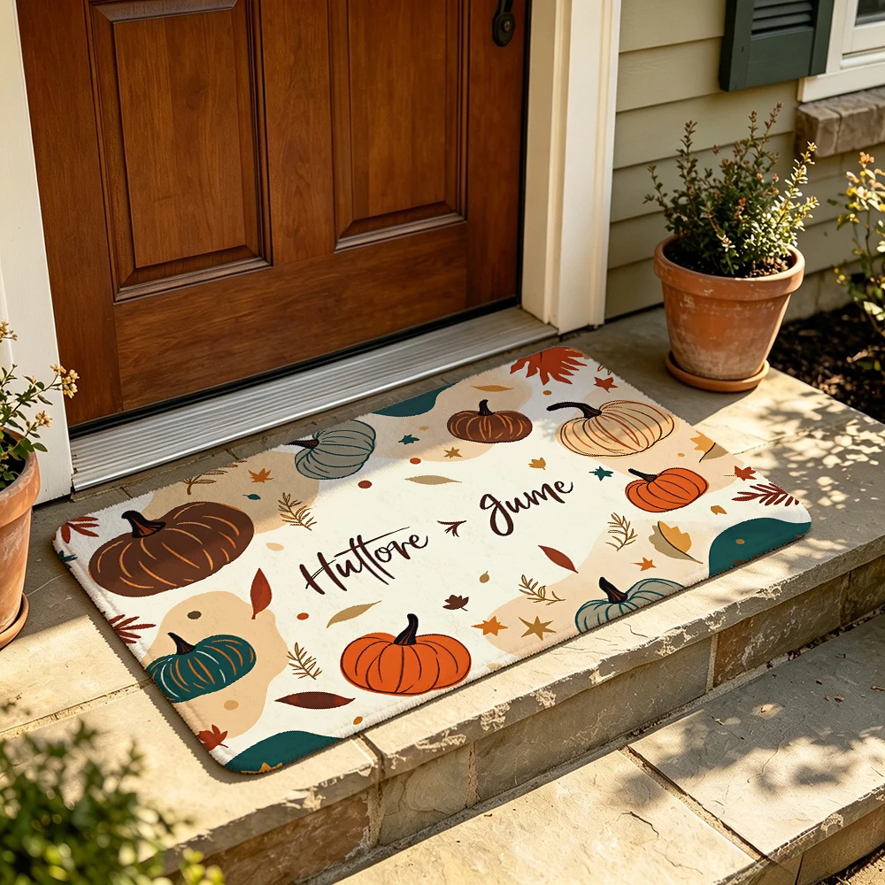 Hello Autumn Pumpkin Doormat Fall Gourd Quote Welcome Mat Farmhouse Entryway Rug Rustic Seasonal Home Decor