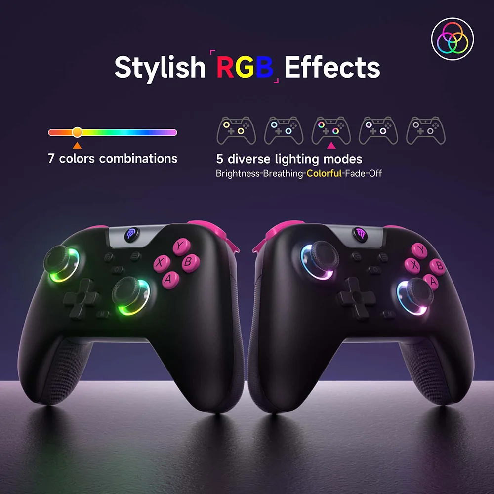 EasySMX X05 Wireless PC Gamepad Bluetooth Gaming Controller Compatible with PC/Phone/Switch/Steam, Turbo RGB Hall Effect