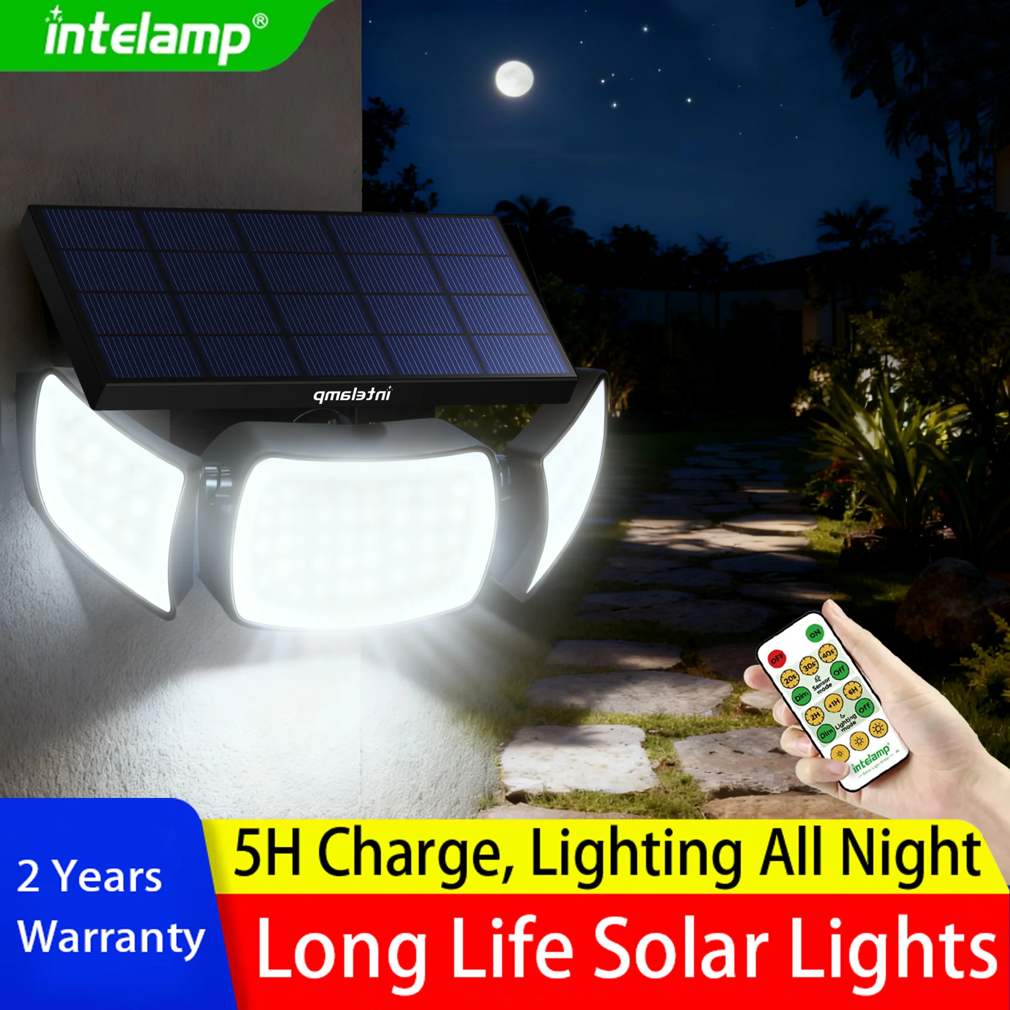 

1200LM Led Solar Light High bright 3 Head Flood Light Waterproof Outdoor Garden Wall Light with Big Solar Panel For Garden Yard