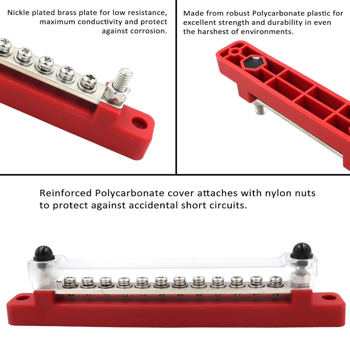 Car Terminal Block Negative Bus Bar 12V Power Distribution Block M8 Termianl Bus for Automotive Boat Solar System Black Red