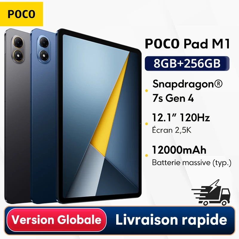 Version mondiale POCO Pad M1 Snapdragone 7s Gen 4 tablette 8MP caméra 120Hz 12.1 "2.5k écran cristallin 33W charge rapide