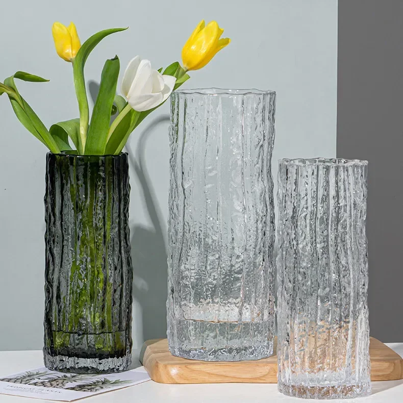 Transparent Glass Flower Vase Tree Pattern Rock Vase Flowers Water Flower Growers Living Room Table Decoration Crafts