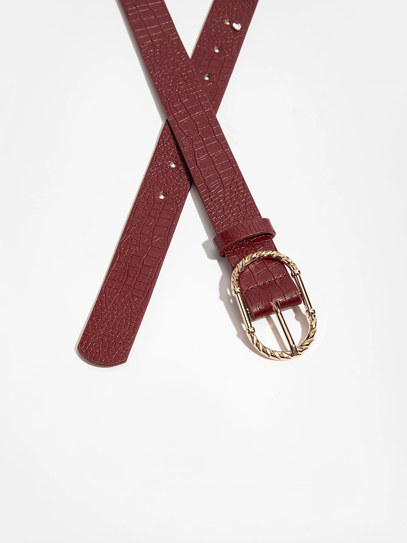 1pc Luxury Retro Gold-Tone Metal Buckle Burgundy Crocodile Embossed Leather Belt, Versatile For Daily Wear