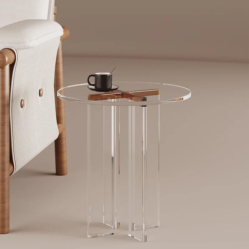 

Light luxury transparent edge few household minimalist cream style sofa small side table simple bay window corner coffee table