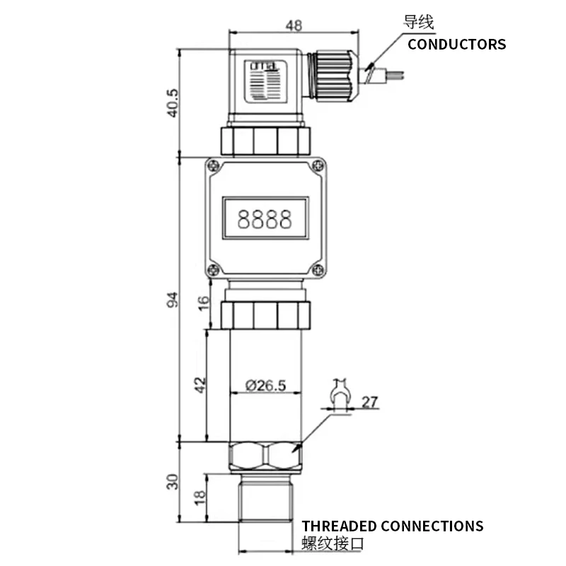 Digital Pressure Transmitter 4-20mA/0-10V/RS485 Output Signal Digital Pressure Sensor M20*1.5 Thread 10ms Fast Response